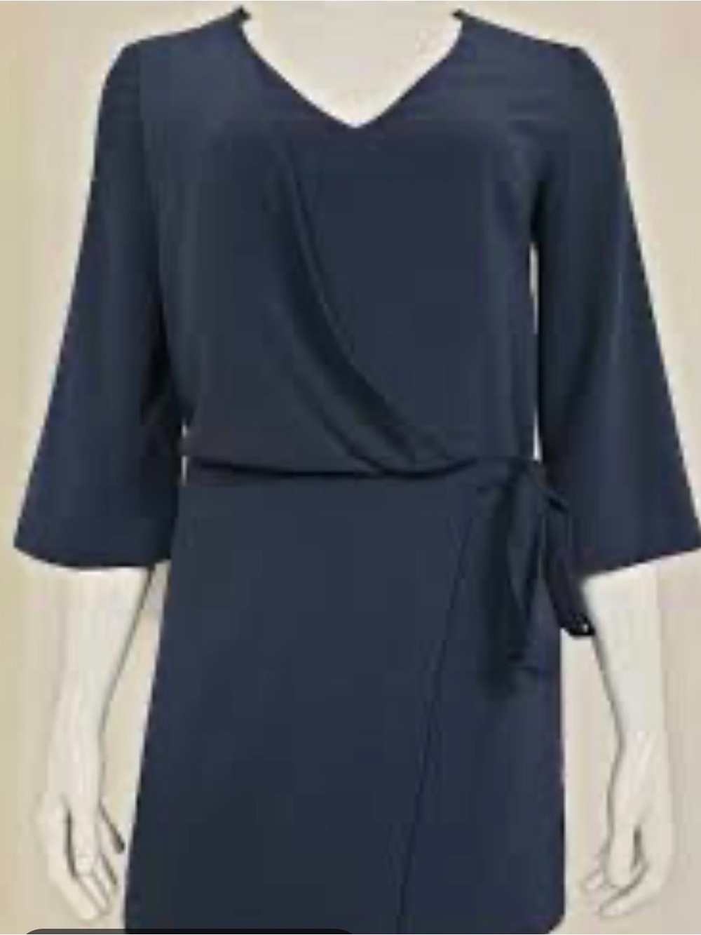 Halston Heritage Navy Faux-Wrap Mini Dress with Tie